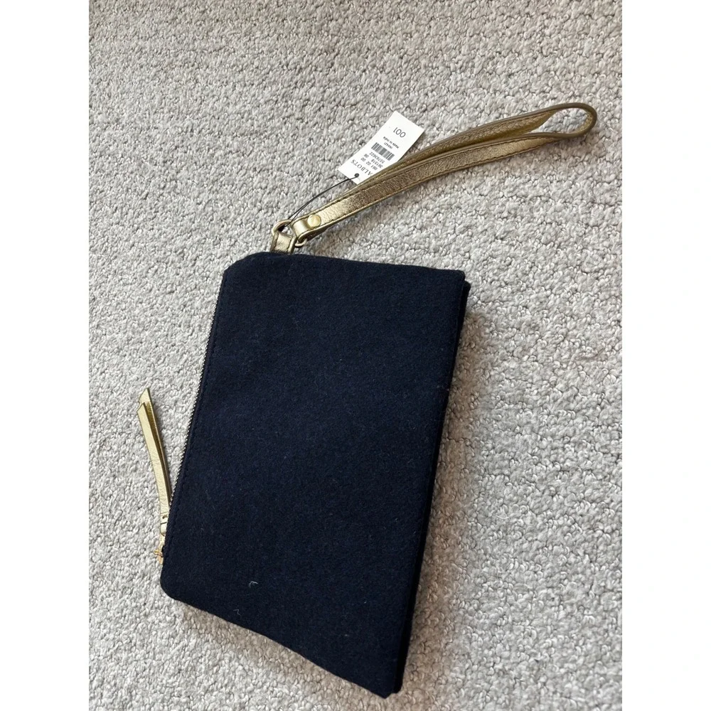 Talbots Wristlet One Size Navy Christmas Tree Embroidered Holiday Clutch NWT